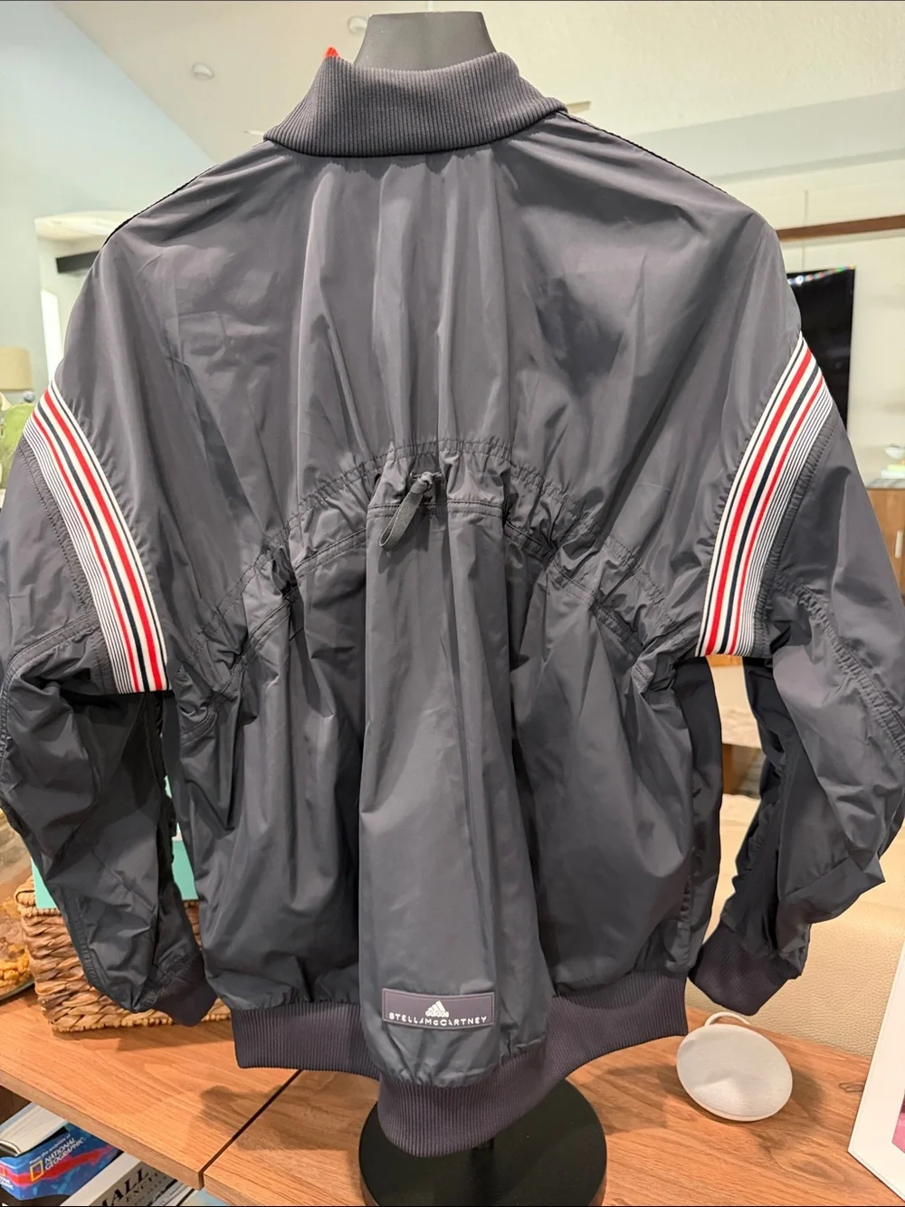Ladies Stella McCartney for adidas Navy Bomber Jacket with Red-Accent Stripes